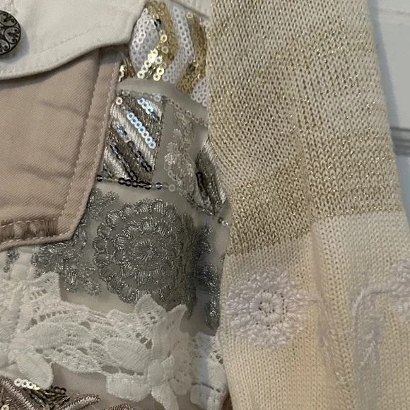 Desigual Women's Artistic Patchwork Jean Jacket - Cream and Gray - Picture 5 of 13